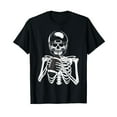 thumbnail image 1 of Cheerful Halloween Football Graphic Tee, Tops Has Skeleton with Football Design, Round Neck Regular Fit T - shirts, Size(S - 5XL), 1 of 5