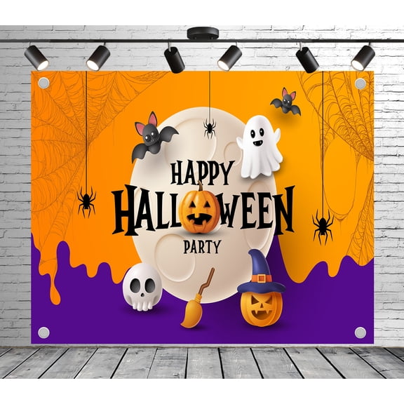 Cheerful Halloween Photo Backdrop | Polyester Fabric Banner Decorative Curtains for Theme Party Halloween Event Photography Booth Studio Props