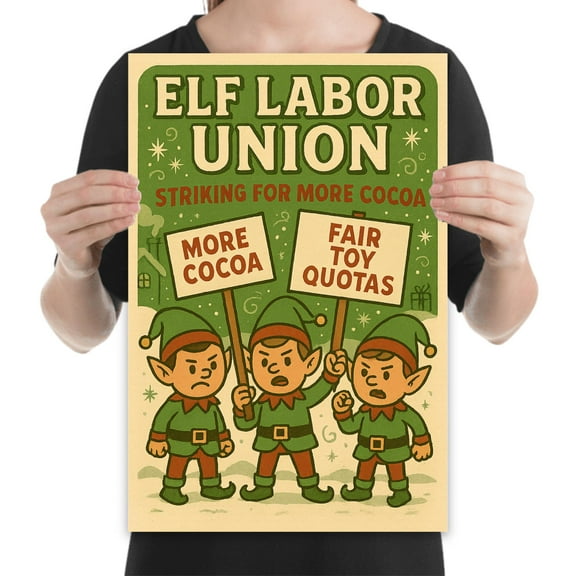 Elf Labor Union Poster - Matte Paper Finish - Funny Christmas Wall Art Gift