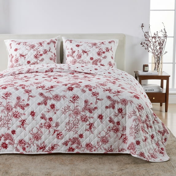 Cheerful Holiday Reversible King / California King Quilt Set with Shams (Jolly Floral)