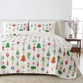 thumbnail image 1 of Christmas Quilt Set - Lightweight, Soft, Seasonal - 3-Piece Reversible Holiday Bedding Set (King / California King, Twinkling Ornaments), 1 of 6