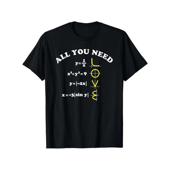 Cheerful Math - Love Graphic Tee, Tops Has "ALL YOU NEED LOVE" & Math Equations Design, Round Neck Regular Fit T - shirts, Size(S - 5XL)