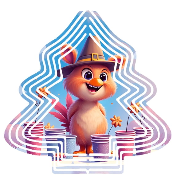 Cheerful Metal Hanging Christmas Tree Wind Spinner - Colorful Design with Squirrel Cups & Flowers for Festive Garden Decor