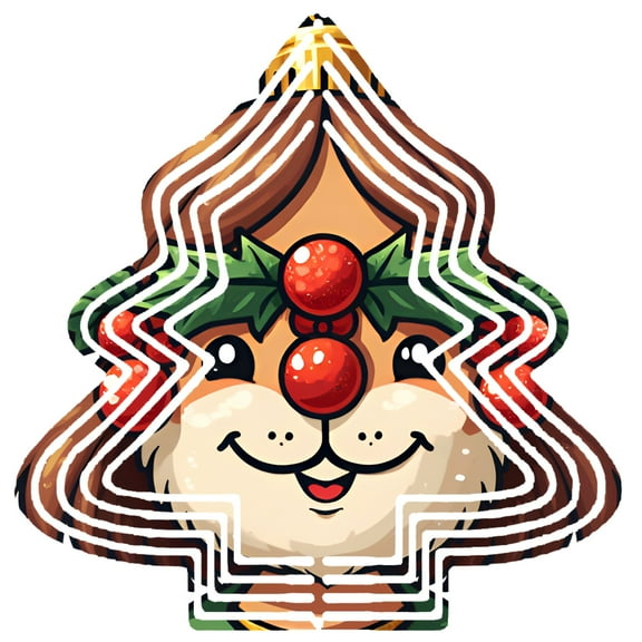 Cheerful Metal Hanging Christmas Tree Wind Spinner - Festive Squirrel Design with Holly & Berries for Garden Decor