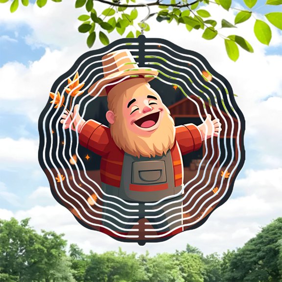 Cheerful Metal Hanging Wind Spinner with Concentric Lines & Autumn Leaves Design - Perfect Wind Chime for Yard & Garden Decor