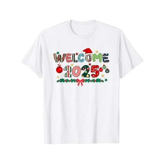 Cheerful New Year Tee Festive Holiday Graphic 2025 Print Top Celebration Party Apparel Casual White S-5XL