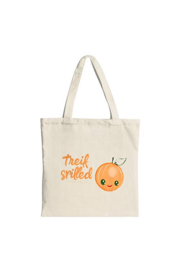 Cheerful Orange Character Tote Bag - Smiling Face with Green Eyes & ' Treik stirred ' Text - Perfect for Shopping Travel & Parties