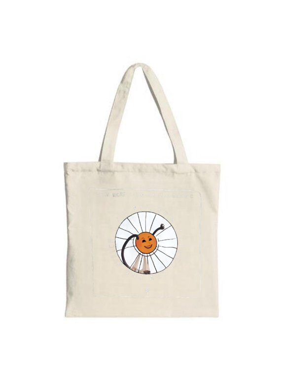 Cheerful Orange Circle Tote Bag - Canvas Multifunctional Reusable Shopping Bag with Inspiring Text for Parties & Travel