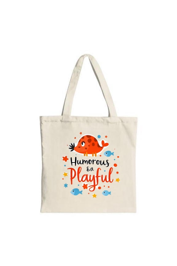 Cheerful Orange Fish Tote Bag - Playful Design with Colorful Stars & Fish Perfect for Shopping Travel & Parties - Reusable Canvas Bag
