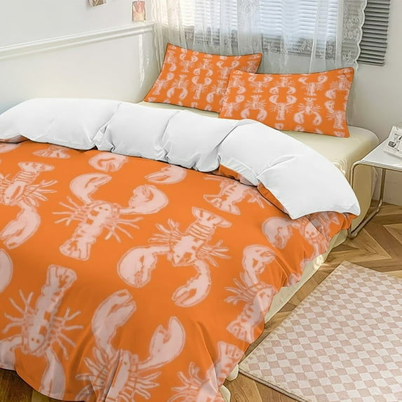 Cheerful Orange Lobster Print Bedding Set Duvet Cover Couple Bedclothes Pillowcase Customized Home Textiles Bed Set for Queen Size