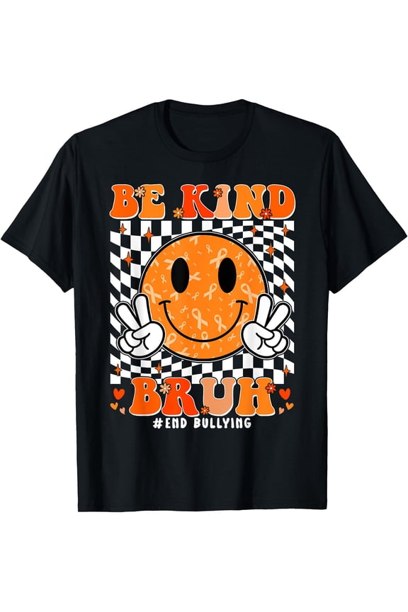 Cheerful Orange Smiley Face T-Shirt Promoting Kindness and Anti-Bullying