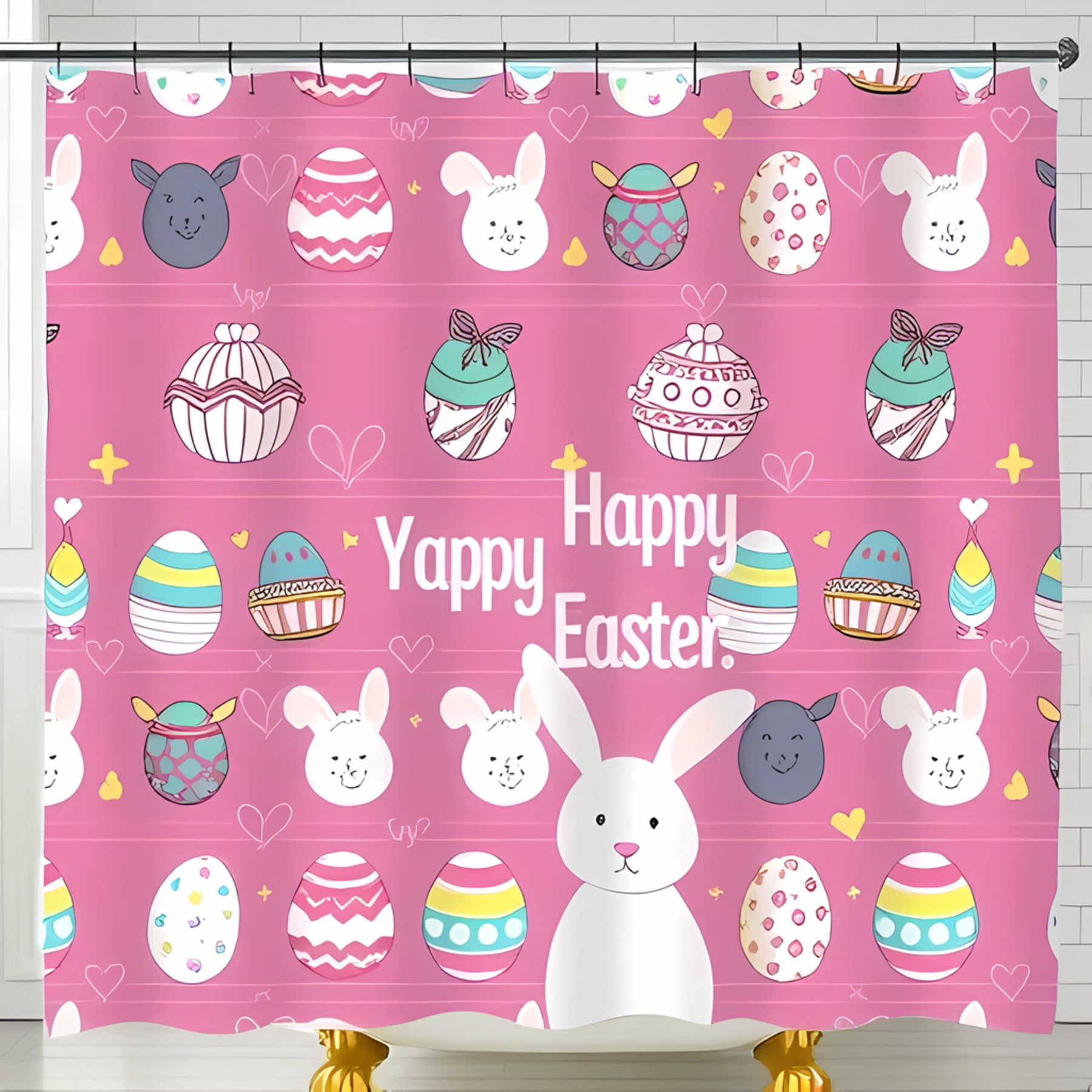 Cheerful Pink Easter Shower Curtain with Pastel Eggs Cute and Charming ...