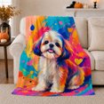 thumbnail image 1 of Cheerful Pop Art Shih Tzu Portrait, Playful Artistic Scene, Warm Flannel Blanket for Living Room and Bedroom, Animal Lovers Pet Adoption Gift, Artistic Home Decor, 1 of 9