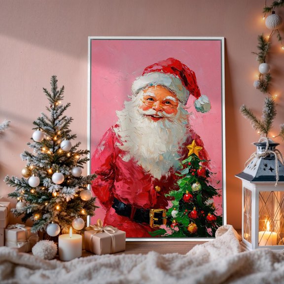 Cheerful Santa Claus Poster Tree Wall Artsymbol Poster Festive Home Decor Ready To Hang, Unframed Poster Size 24x36