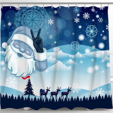 Funny Santa Beach Shower Curtain - Tropical Ocean Christmas Scene, 180x70 Inch, Fabric With Hooks