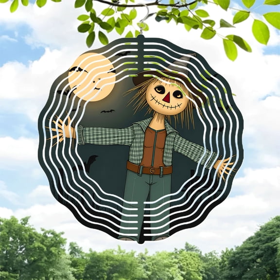 Cheerful Scarecrow Metal Hanging Wind Spinner - Concentric Ripple Design for Festive Halloween Yard & Garden Decor