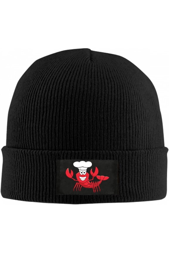 Cheerful Smiling Lobster Chef Beanie Hat for Women Men Winter Hat Cuffed Winter Beanie Warm Skull Cap Plain Knit Hat Cap