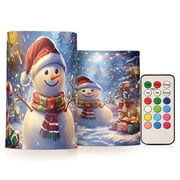Cheerful Snowman Flickering Flameless Candles Battery Operated with Remote Timer LED Pillar Candles Set of 2