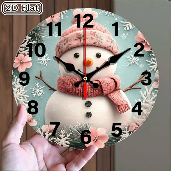 Cheerful Snowman Winter Illustration Digital Wall Clock Round 10x10 Inch 1pc Battery Not Included