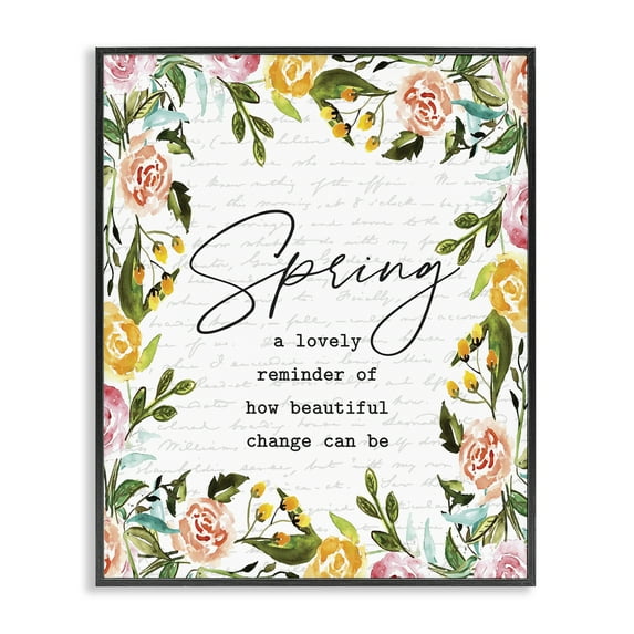 Cheerful Spring Typography Quote Floral Blossom Border Black Framed Giclee Art, 11 x 14, Made In USA