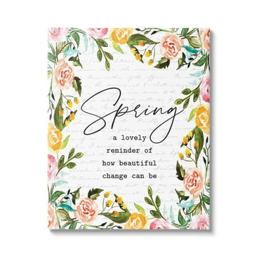 Cheerful Spring Typography Quote Floral Blossom Border Botanical & Floral Graphic Art Gallery-Wrapped Canvas Print Wall Art