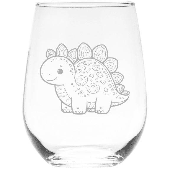 C&M Personal Gifts 17 oz Cheerful Stegosaurus Dinosaur Design Stemless Wine Glass