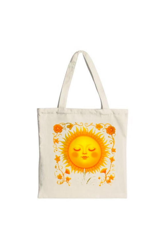 Cheerful Sun Canvas Tote Bag with Floral Patterns - Perfect Reusable Shopping Bag for Parties Travel and Everyday Use