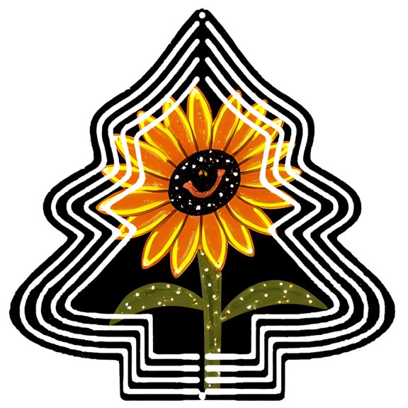 Cheerful Sunflower Metal Hanging Wind Spinner - Artistic Tree-Shaped Design with Concentric Lines for Garden Decor