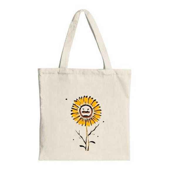 Cheerful Sunflower Tote Bag - Smiling Face with Simple Design Perfect for Shopping Travel & Parties Reusable Canvas