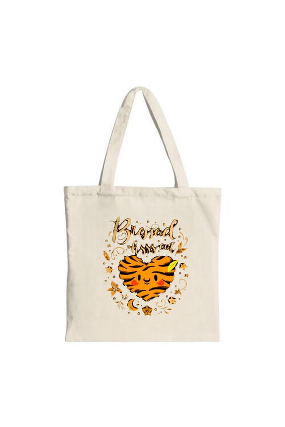 Cheerful Tiger - Striped Tote Bag with Stars & Swirls - " Big and Bright " & " Happy Day " - Perfect for Shopping Travel & Parties