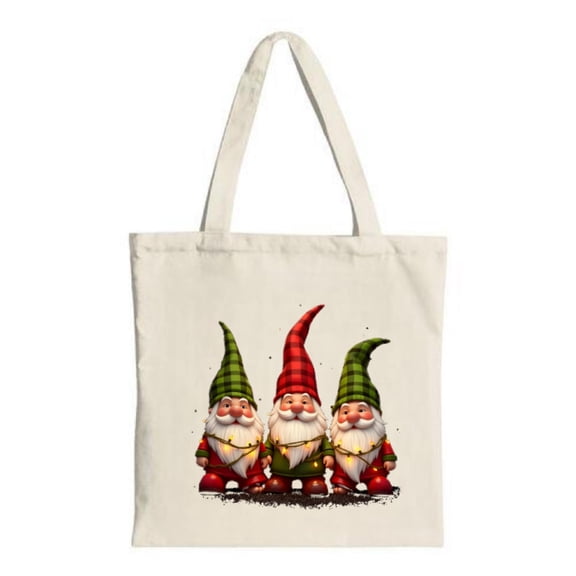 Cheerful Tote Bag - Festive Red & Green with White Beards & Lights Perfect for Shopping Travel & Parties