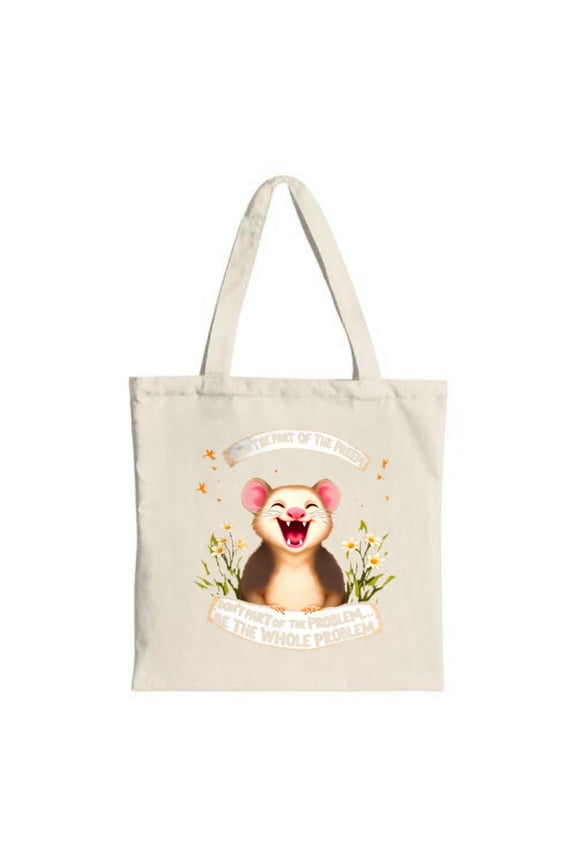 Cheerful Tote Bag - Smiling Mouse Surrounded by Flowers ' Don ' t Be Part of the Puppet ' Banner Perfect for Shopping & Travel