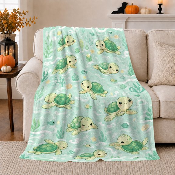 Cheerful Underwater Scene Playful Cartoon Sea Turtles Creates, Cozy Friendship Quote Scene, Warm Flannel Blanket for Living Room and Reading Nook, Art Lovers Friendship Gift, Artistic Home Decor