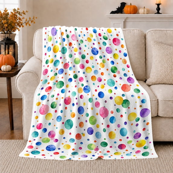 Cheerful Watercolor Polka Dot Pattern, Cozy Friendship Quote Scene, Warm Flannel Blanket for Living Room and Reading Nook, Art Lovers Friendship Gift, Artistic Home Decor
