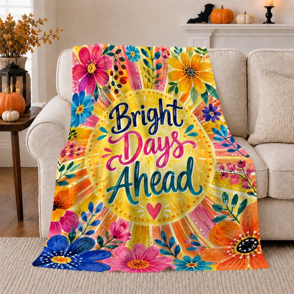 Cheerful Watercolor Sun Art Bright, Playful Botanical Garden Scene, Warm Flannel Blanket for Sunroom and Reading Nook, Garden Lovers Valentine's Day Gift, Celestial Home Decor