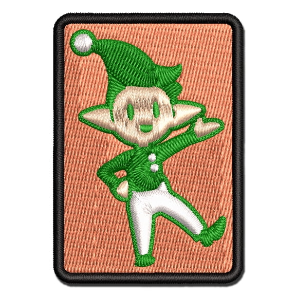 Cheerful Waving Christmas Elf Applique Multi-Color Embroidered Iron-On Patch - 2.0 Inch Mini