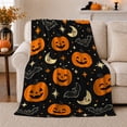 thumbnail image 1 of Cheerful Whimsical Halloween Pattern Pumpkins Bats Moons, Festive Halloween Scene, Warm Flannel Blanket for Living Room and Family Room, Art Lovers Halloween Gift, Festive Home Decor, 1 of 9
