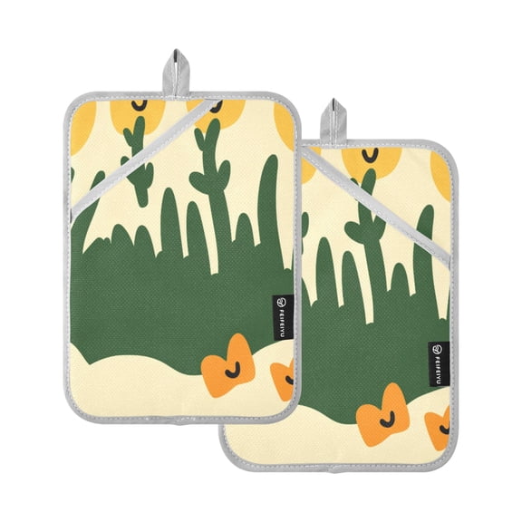 Cheerful Yellow Flowers 7x9.8in Pot Holder Set Heat-Resistant Oven Hot Pads Durable with Storage Loop