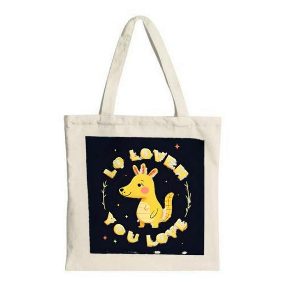 Cheerful Yellow Kangaroo Tote Bag with Stars & Leaves - Fun ' LO LOVEN YOU LOVE ' Design Perfect for Shopping Travel & Parties