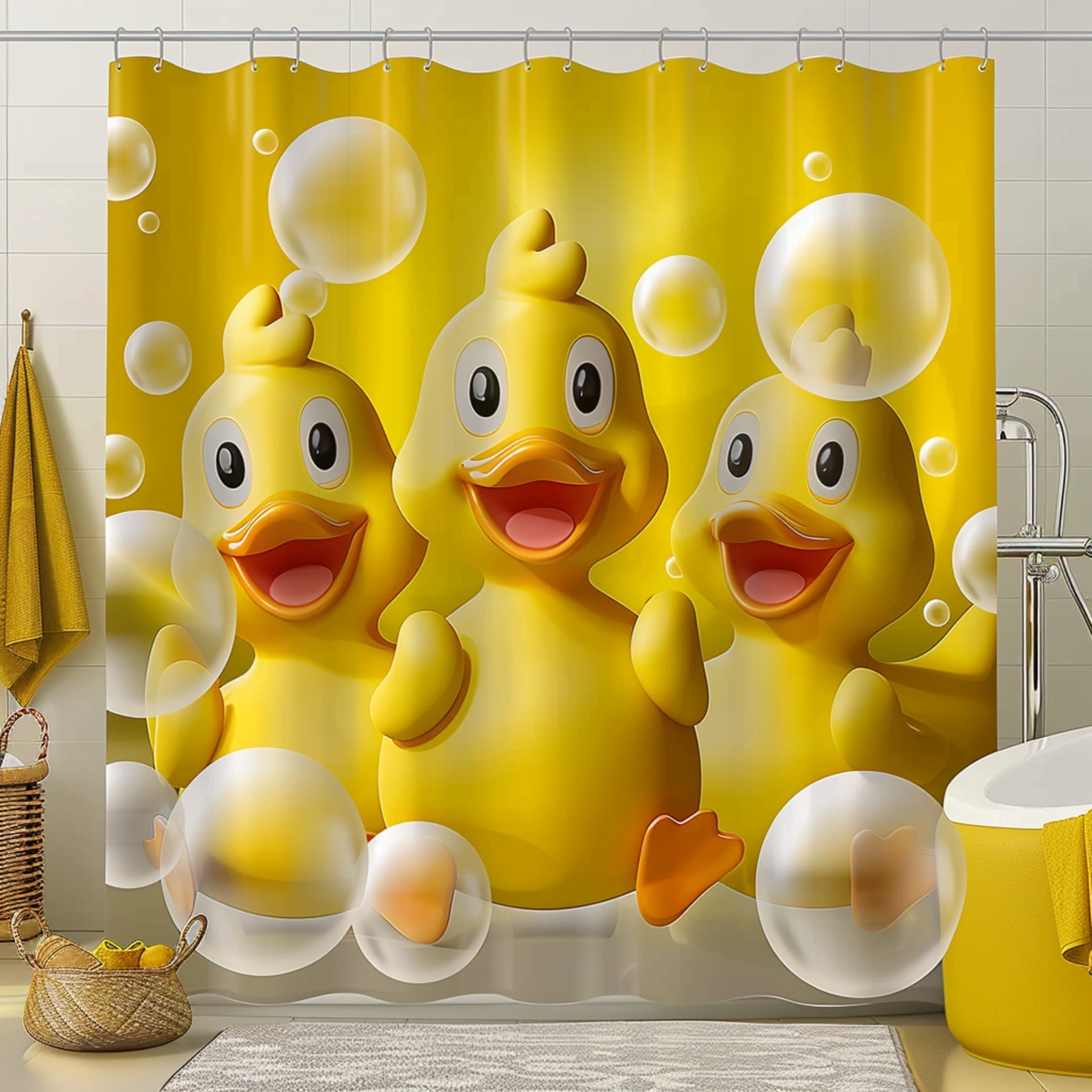 Cheerful Yellow Rubber Duck Bathroom Decor Set with Bubble Shower