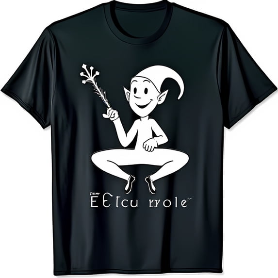 Cheerful with Black T-Shirt Playful Design with E T c u Krole