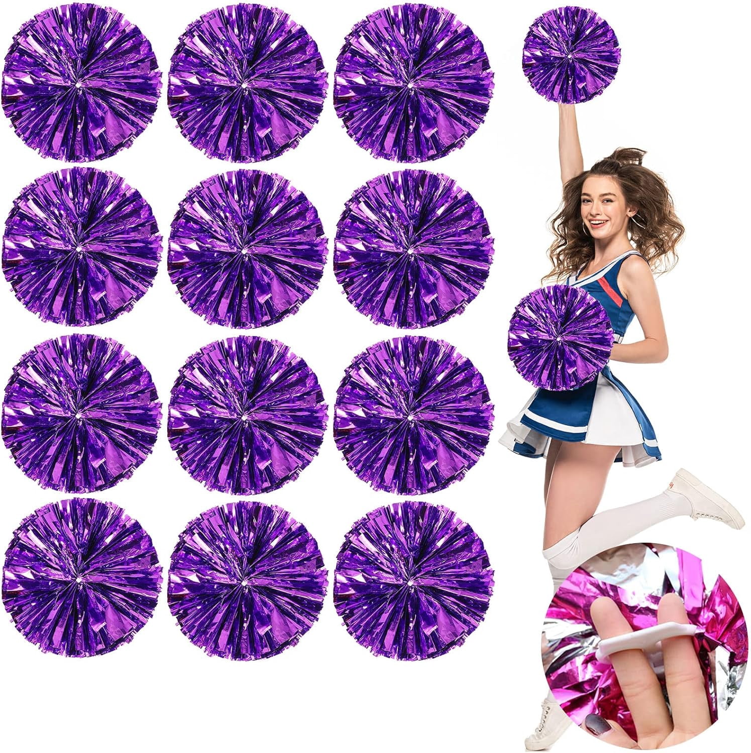 Cheering Hand Flowers, Cheerleading Pom Poms, Premium Metallic Pom Poms Set Cheering Hand Flowers Handle Dance Pom Poms Cheering Squad Pompoms for Football Basketball Cheers