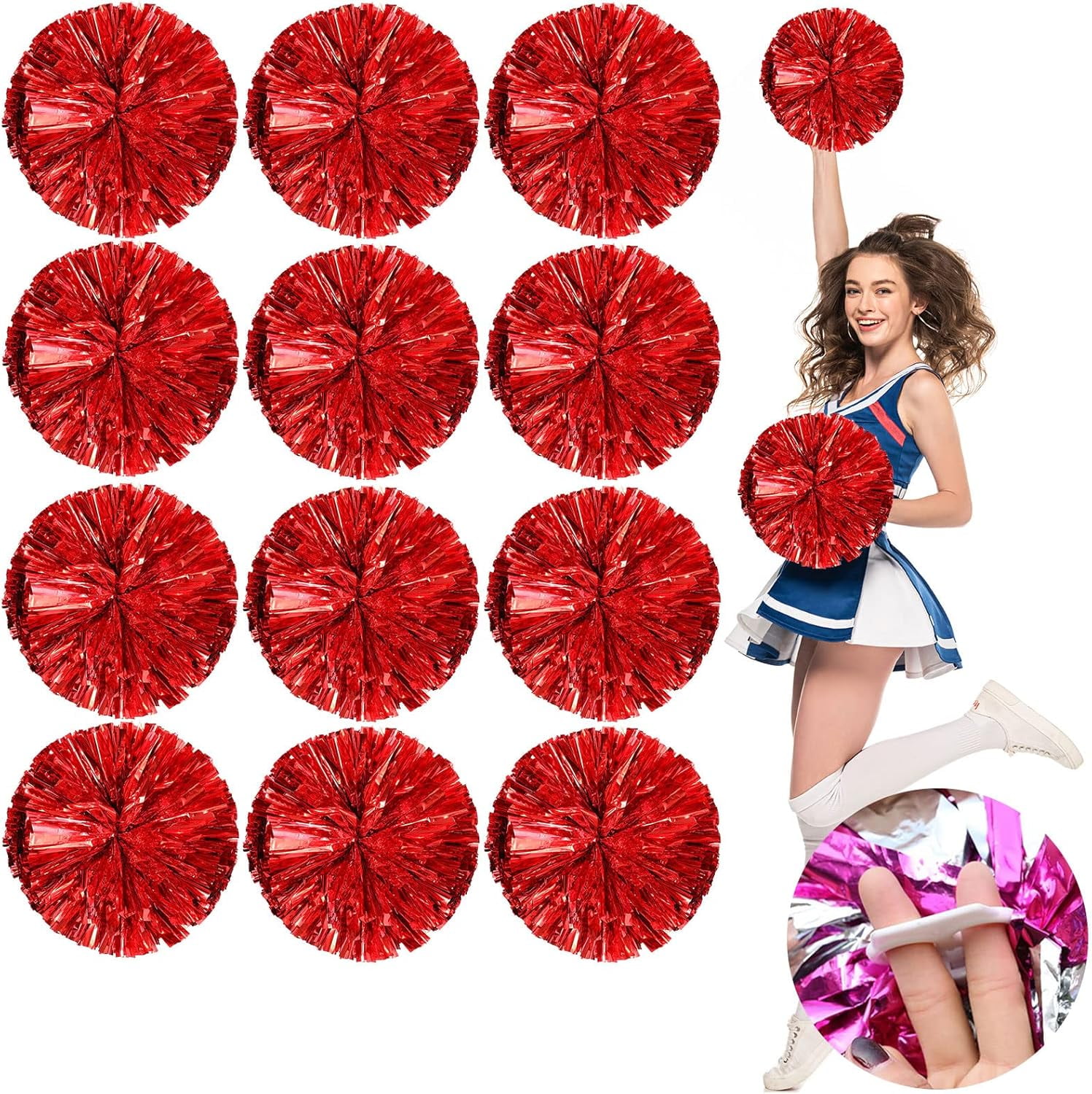 Cheering Hand Flowers, Cheerleading Pom Poms, Premium Metallic Pom Poms Set Cheering Hand Flowers Handle Dance Pom Poms Cheering Squad Pompoms for Football Basketball Cheers