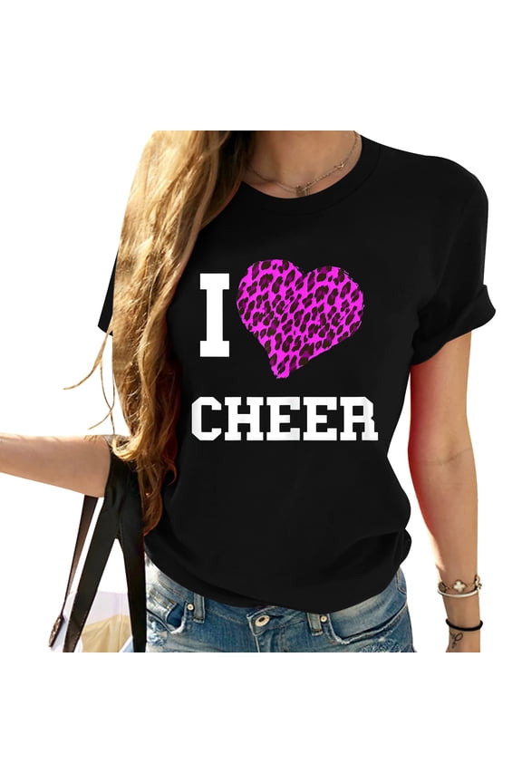 Cheering I Cheer Cheerleading Leopard Heart Cheer Team T-Shirt