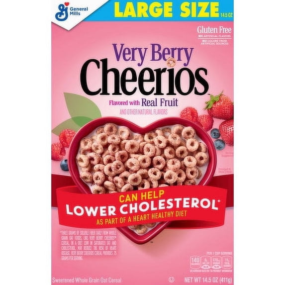 Cheerios Cereal, Very Berry, Large Size, 14.2 oz, Quantity of 2