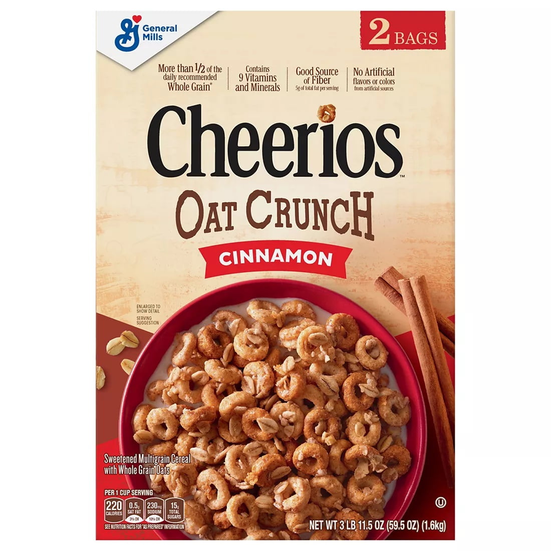 Cheerios Cinnamon Oat Crunch Cereal, 3 lbs. Packaged Breakfast Cereals