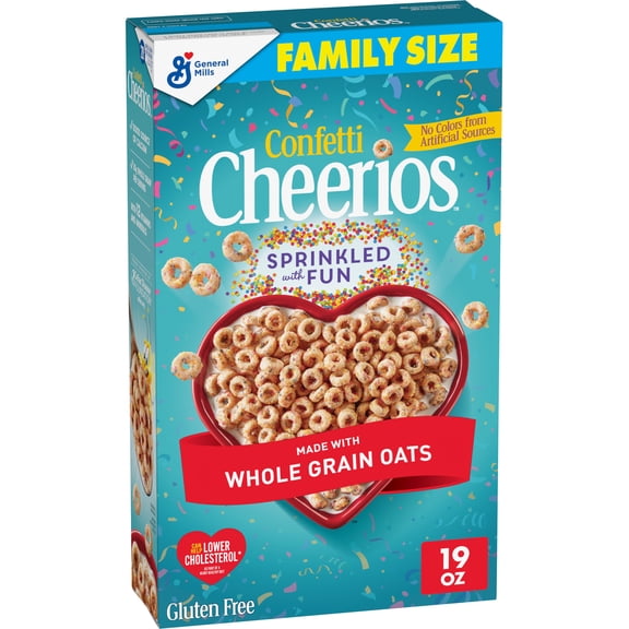 Confetti Cheerios Heart Healthy Cereal, Heart Shapes, Affirmations Box, Family Size, 19 oz