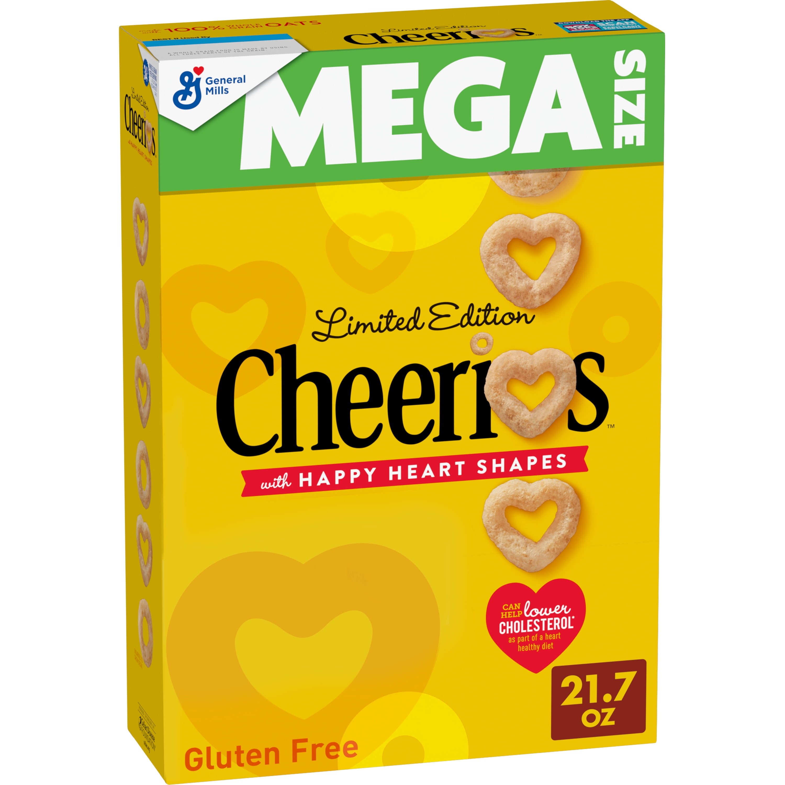 Cheerios Heart Healthy Cereal, Limited Edition Happy Heart Shapes, Mega Size, 21.7 oz