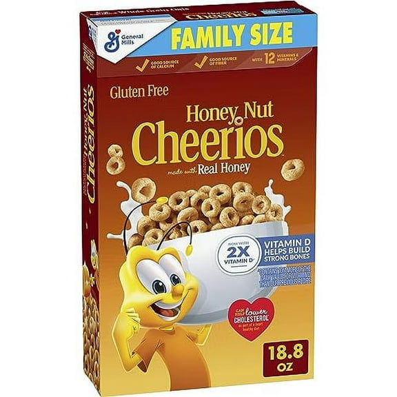 Cheerios Honey Nut Cheerios Heart Healthy Breakfast Cereal, Gluten Free Cereal With Whole Grain Oats, Family Size, 18.8oz
