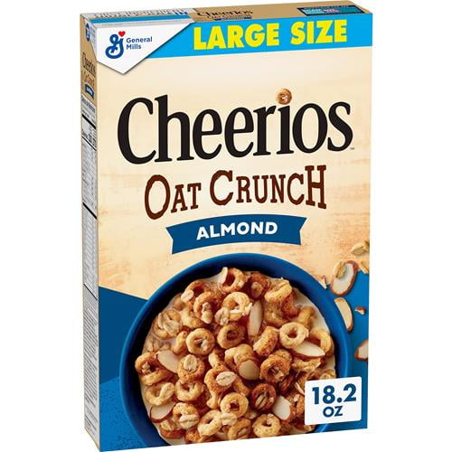 Cheerios Oat Crunch Almond Breakfast Cereal, Made With Whole Grain, Large Size, 18.2 Oz - Pack of 2